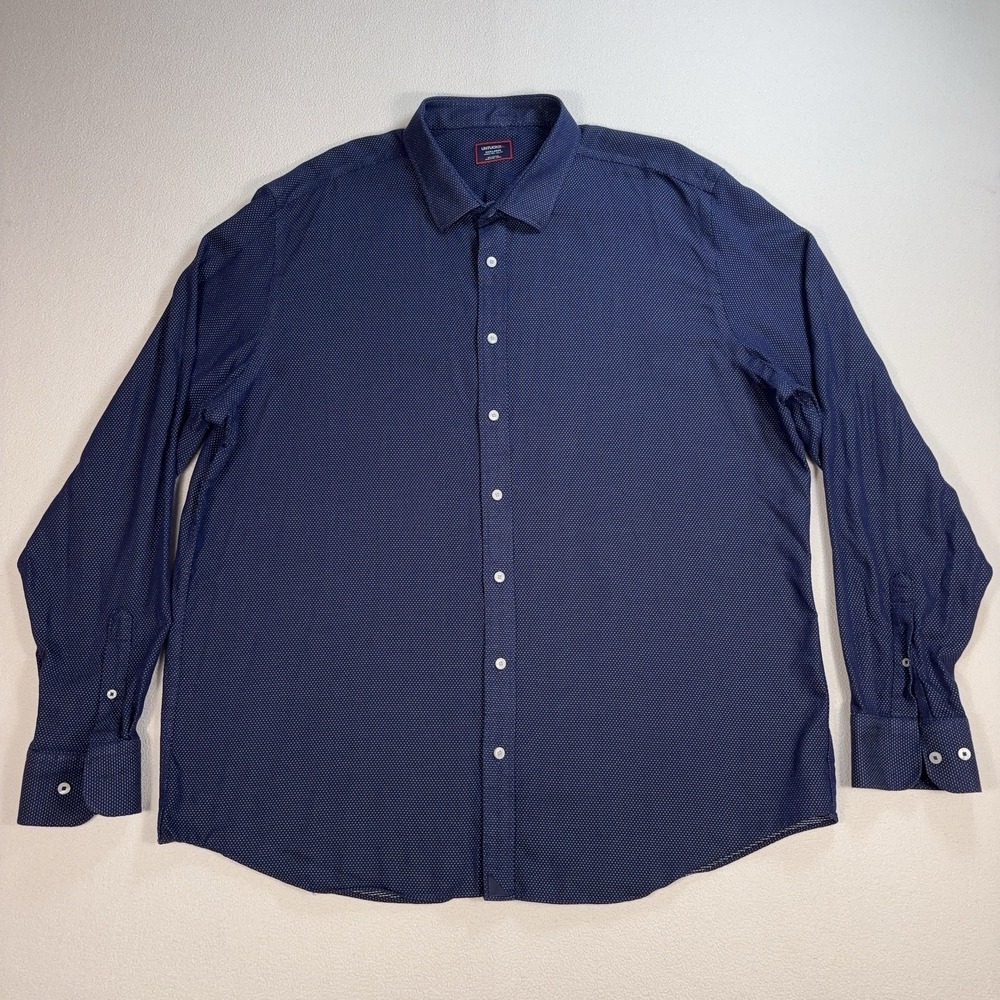 UNTUCKit Wrinkle Free Milo Shirt Men's 3XL Navy Dot Tall Fit Cotton Button Up